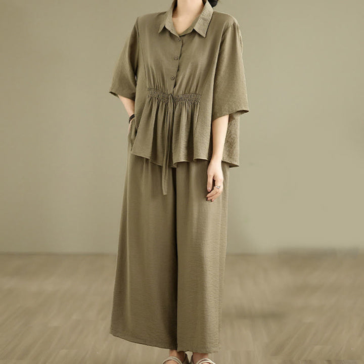 Buddha Stones 2pcs Casual Women's Stand Collar Shirt Loose Pants Meditation Clothing Set - image 13