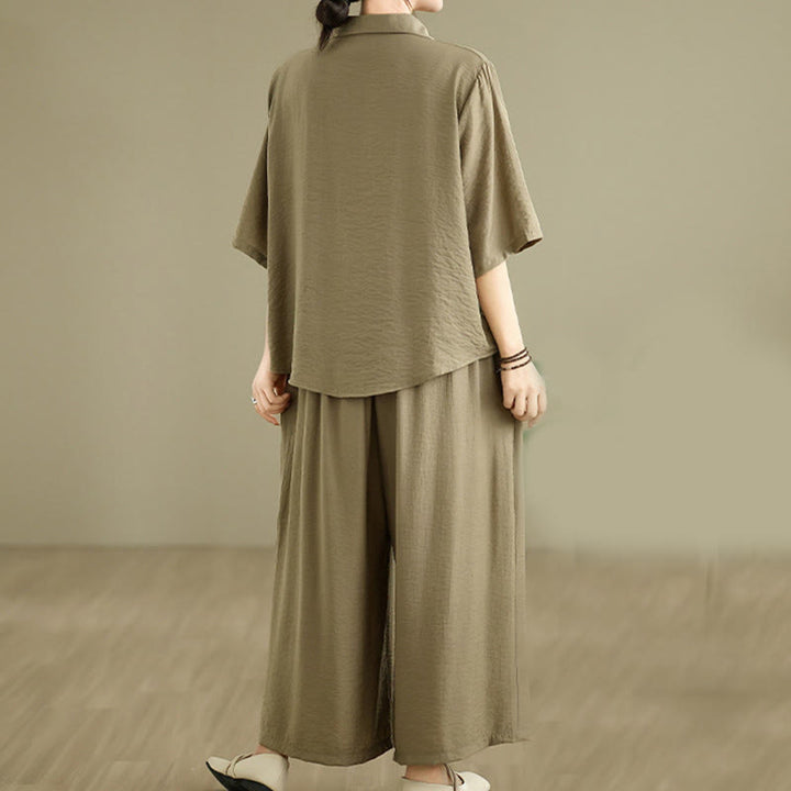 Buddha Stones 2pcs Casual Women's Stand Collar Shirt Loose Pants Meditation Clothing Set - image 14