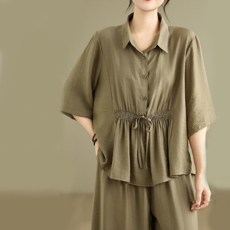 Buddha Stones 2pcs Casual Women's Stand Collar Shirt Loose Pants Meditation Clothing Set - image 16