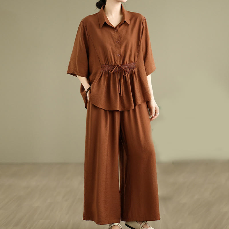 Buddha Stones 2pcs Casual Women's Stand Collar Shirt Loose Pants Meditation Clothing Set - image 11