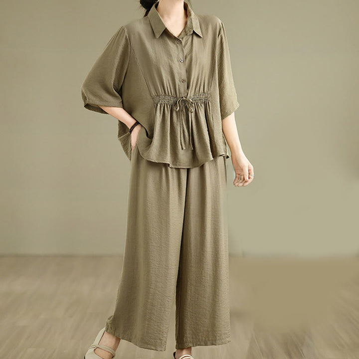 Buddha Stones 2pcs Casual Women's Stand Collar Shirt Loose Pants Meditation Clothing Set - image 17