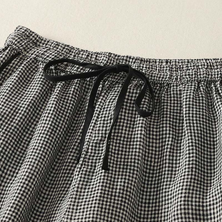 Buddha Stones Plaid Pattern Drawstring Women's Cotton Linen Harem Pants With Pockets - image 3