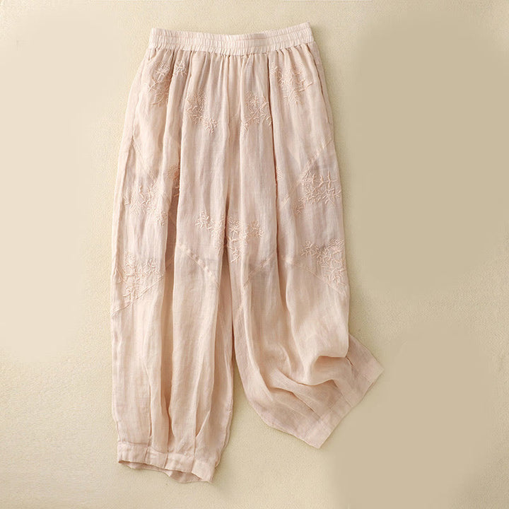 Buddha Stones Embroidered Pattern Women's Cotton Linen Harem Pants With Pockets - MistyRose - US12，UK/AU16，EU44 (3XL) - image 10