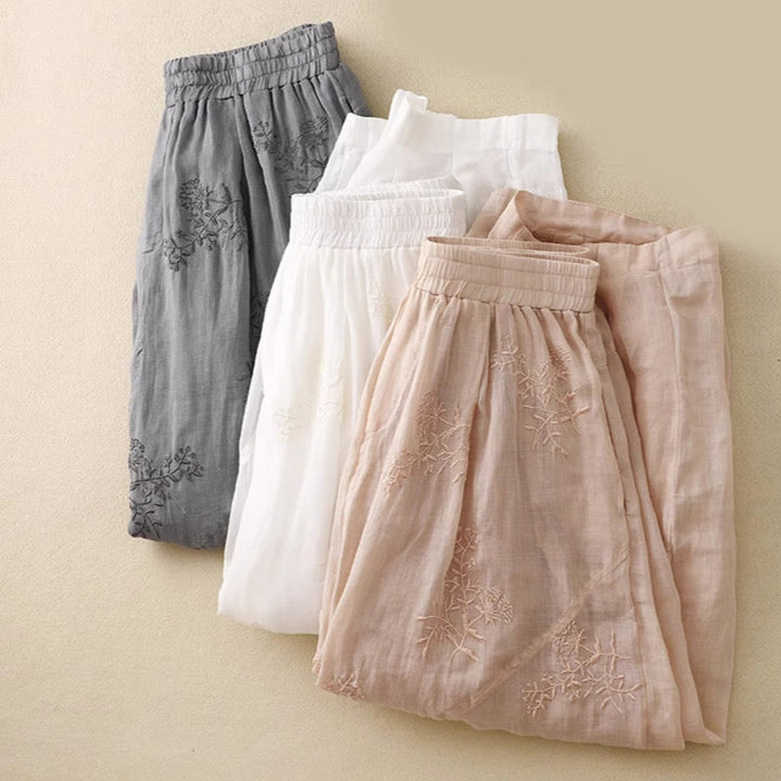 Buddha Stones Embroidered Pattern Women's Cotton Linen Harem Pants With Pockets - image 20