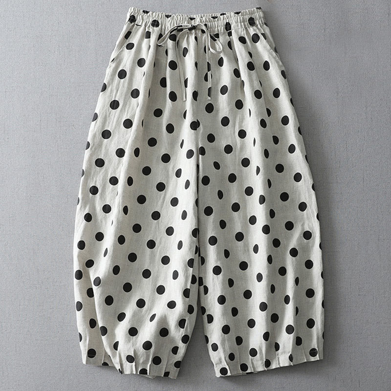 Buddha Stones Polka Dot Floral Pattern Pattern Women's Cotton Linen Harem Pants With Pockets - Polka Dot Pattern - US12，UK/AU16，EU44 (2XL) - image 4
