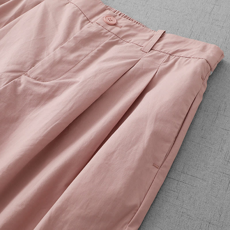 Buddha Stones Casual Plain High Waist Women's Polyester 7-8 Length Wide Leg Pants With Pockets - image 7