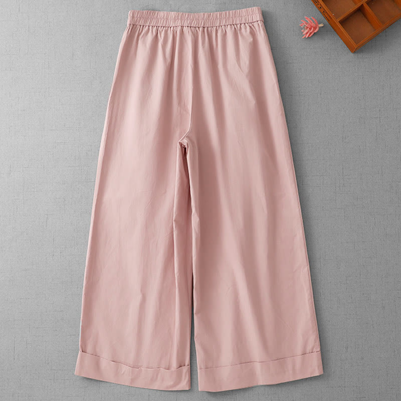 Buddha Stones Casual Plain High Waist Women's Polyester 7-8 Length Wide Leg Pants With Pockets - image 6