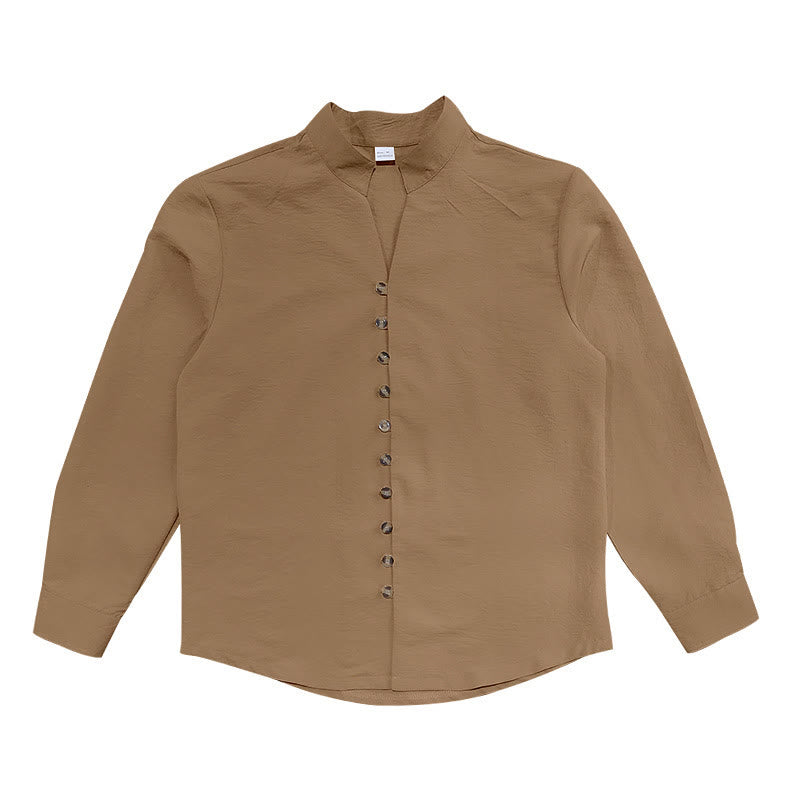 Buddha Stones Solid Color Buttons Fall Long Sleeve Men's Shirt - image 23