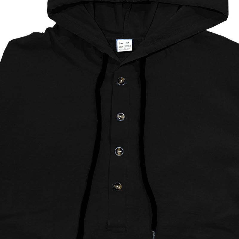 Buddha Stones Solid Color Fall Half Buttons Men's Hooded Long Sleeve Cotton Shirt - image 8