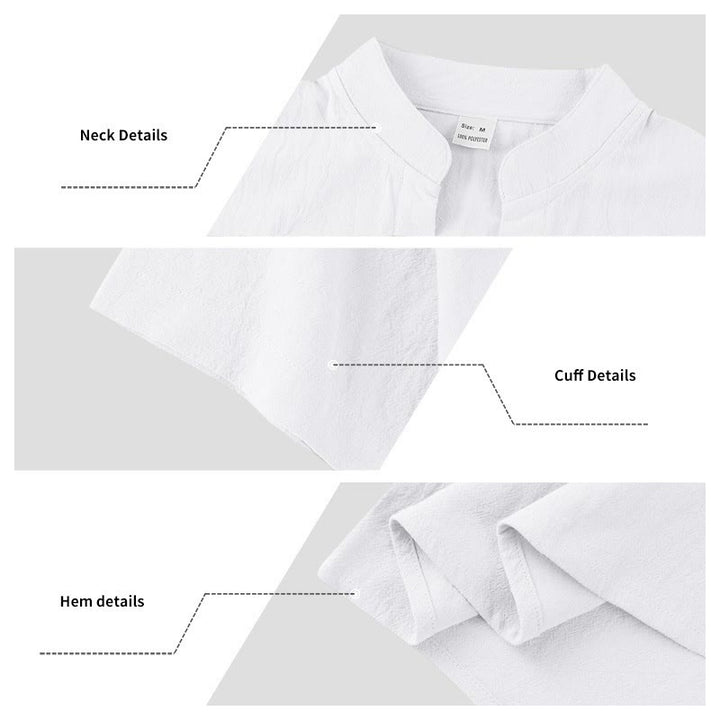 Buddha Stones Solid Summer Short Sleeve Half Buttons Linen Men's Shirt - image 11