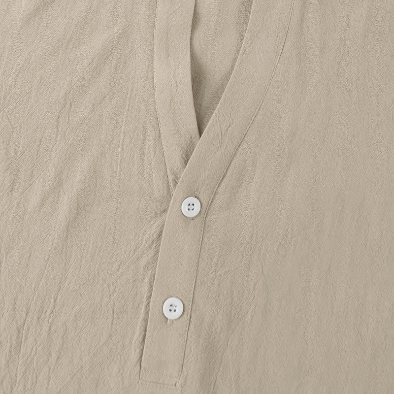 Buddha Stones Solid Summer Short Sleeve Half Buttons Linen Men's Shirt - image 15