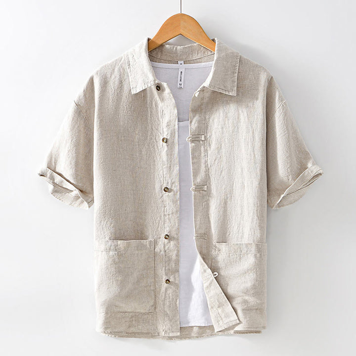 Buddha Stones Solid Summer Short Sleeve Buttons Linen Men's Shirt With Pockets - Linen - US/UK/AU42，EU52 (3XL) - image 0