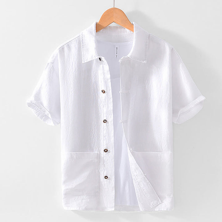 Buddha Stones Solid Summer Short Sleeve Buttons Linen Men's Shirt With Pockets - White - US/UK/AU42，EU52 (3XL) - image 8