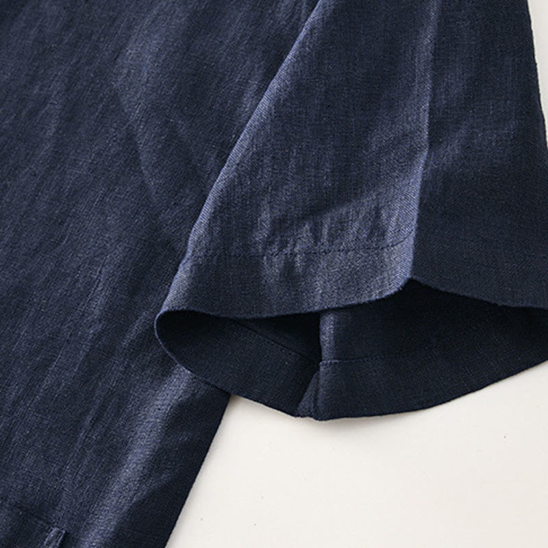 Buddha Stones Solid Summer Short Sleeve Buttons Linen Men's Shirt With Pockets - image 20