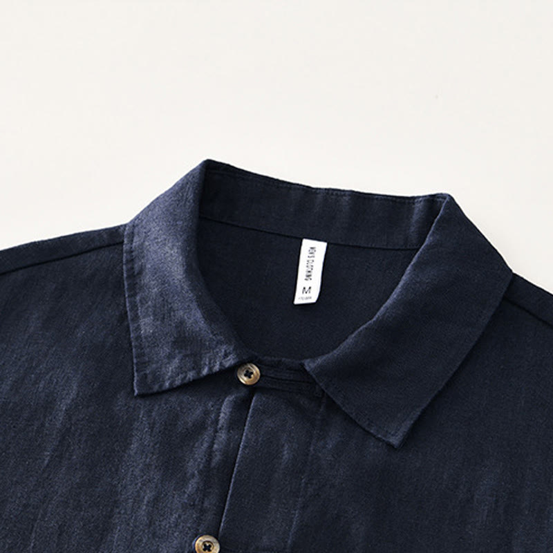 Buddha Stones Solid Summer Short Sleeve Buttons Linen Men's Shirt With Pockets - image 16