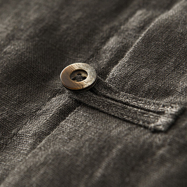 Buddha Stones Solid Summer Short Sleeve Buttons Linen Men's Shirt With Pockets - image 25