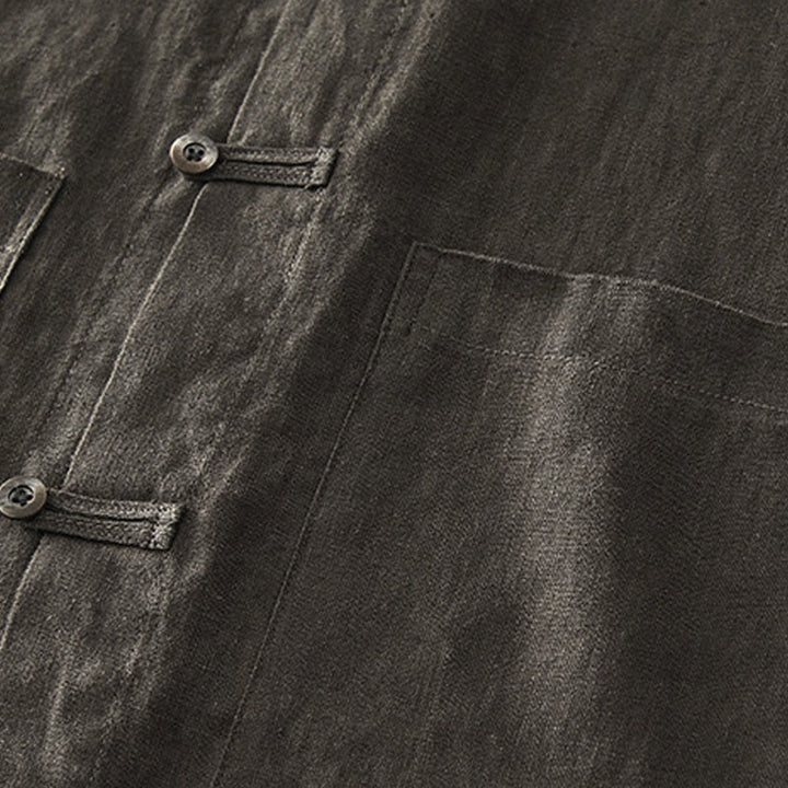 Buddha Stones Solid Summer Short Sleeve Buttons Linen Men's Shirt With Pockets - image 26