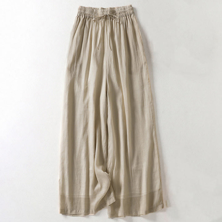 Buddha Stones Casual Drawstring Cotton Linen Ankle-Length Women's Wide Leg Pants With Pockets - Tan - US8-10，UK/AU12-14，EU40-42 (2XL) - image 8
