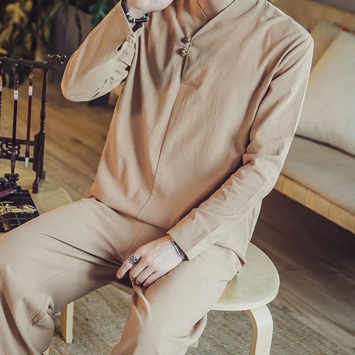 Buddha Stones 2Pcs Cotton Shirt Ankle-Length Pants With Pockets Men's Meditation Cloth Set - image 32