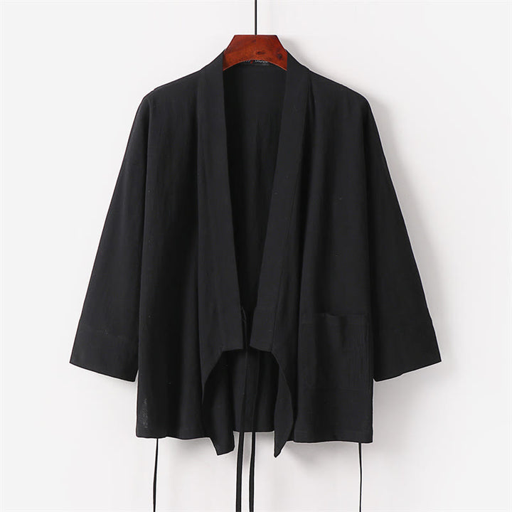 Buddha Stones 2Pcs Lace-up Cotton Linen Kimono Pants With Pockets Men's Meditation Cloth Set - image 7
