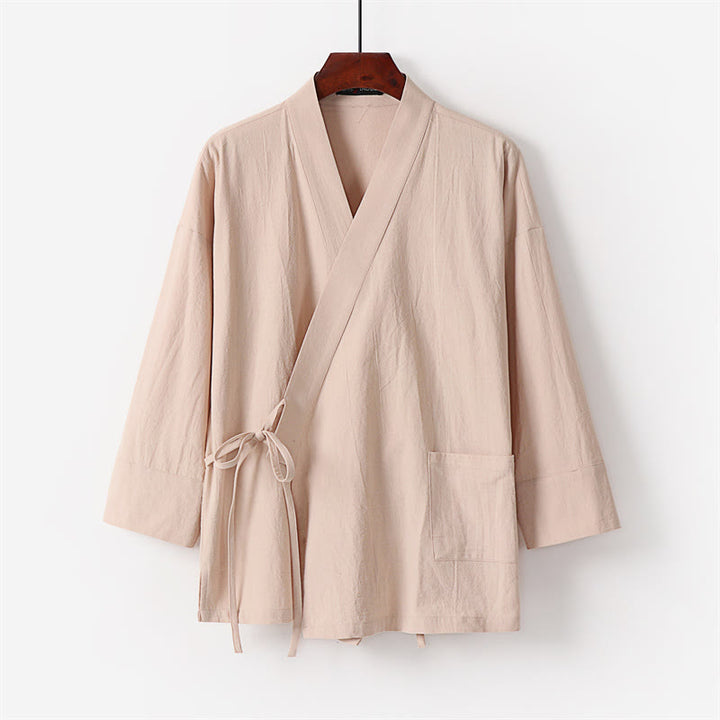 Buddha Stones 2Pcs Lace-up Cotton Linen Kimono Pants With Pockets Men's Meditation Cloth Set - image 10