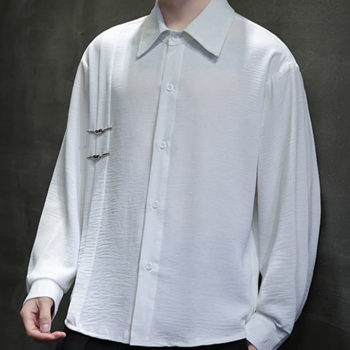 Buddha Stones Plain Buttons Stand Collar Long Sleeve Men's Cotton Shirt - image 16