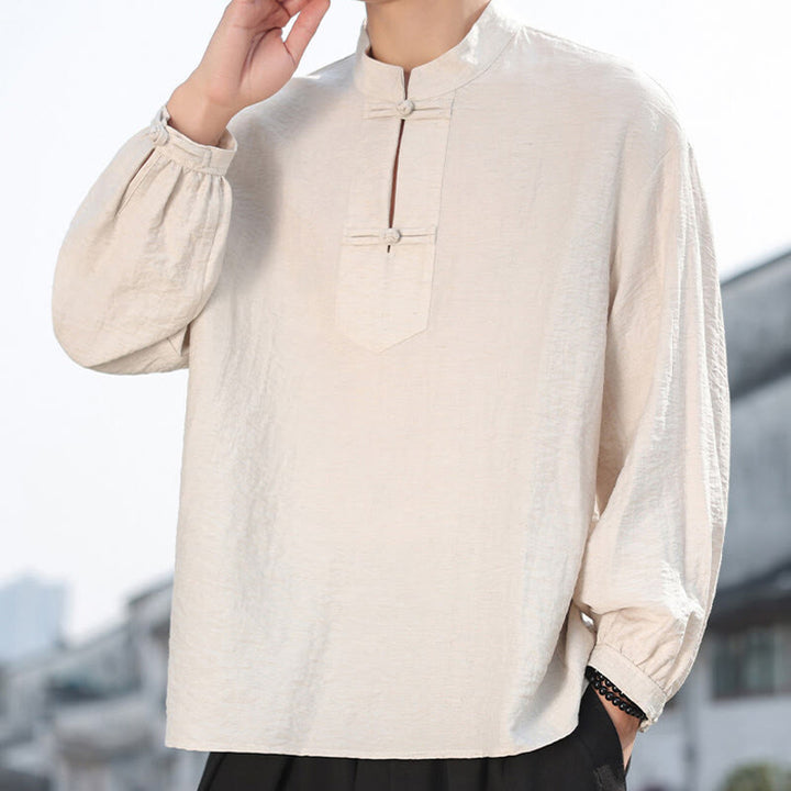 Buddha Stones Two Frog-Button Stand Collar Long Sleeve Men's Cotton Shirt - Linen - US/UK/AU48，EU58(5XL) - image 10