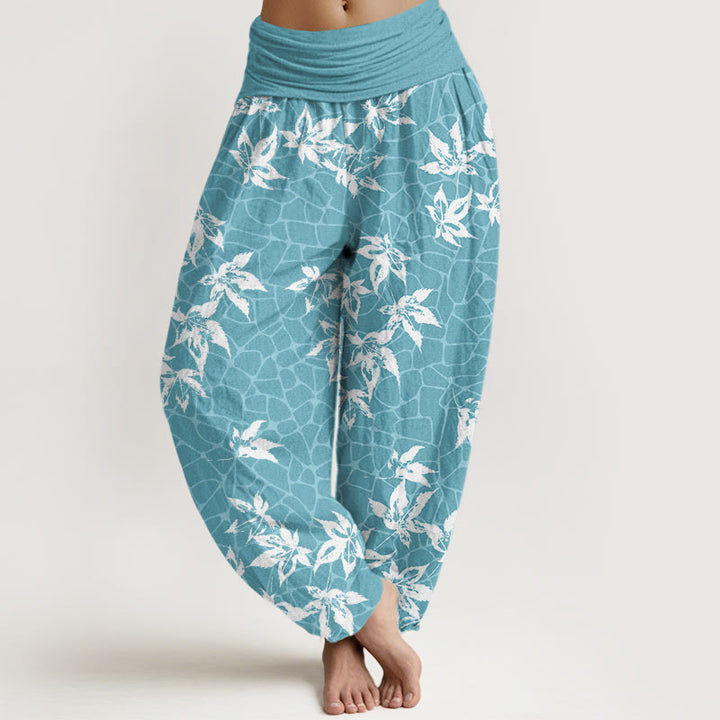 Buddha Stones Cotton Casual Maple Leaf Pattern Women's Elastic Waist Harem Pants - MediumTurquoise - US22，UK/AU26，EU54 (6XL) - image 4