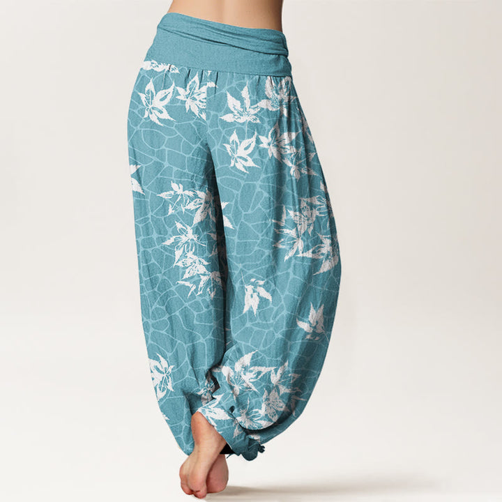 Buddha Stones Cotton Casual Maple Leaf Pattern Women's Elastic Waist Harem Pants - image 6