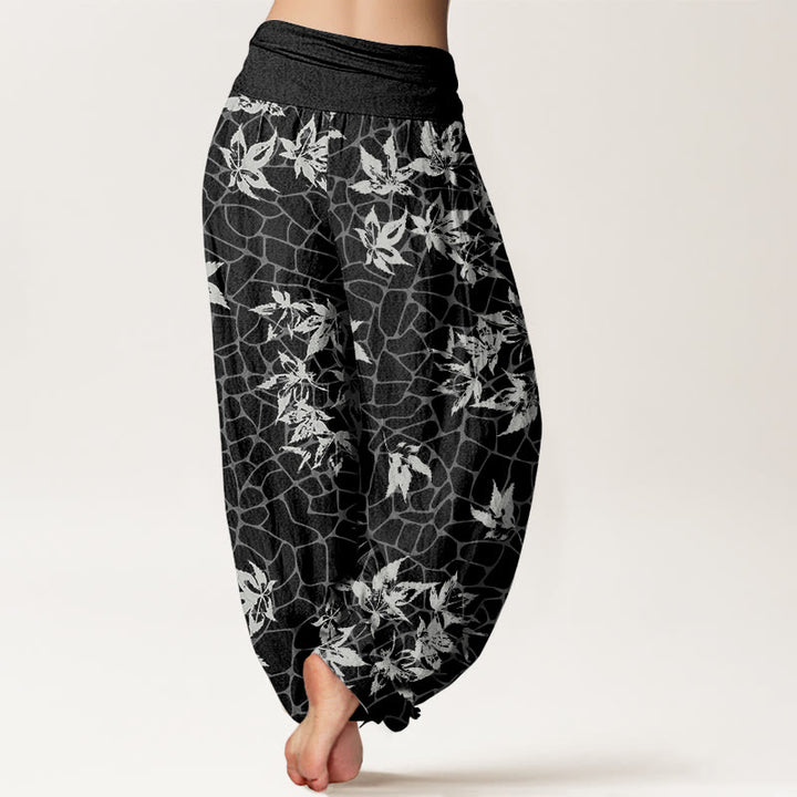 Buddha Stones Cotton Casual Maple Leaf Pattern Women's Elastic Waist Harem Pants - image 9