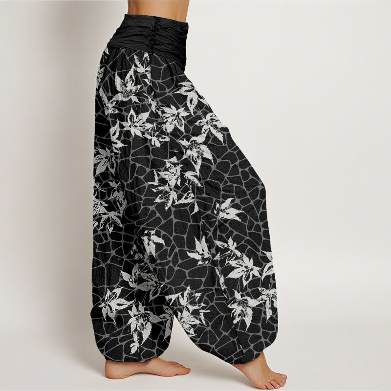 Buddha Stones Cotton Casual Maple Leaf Pattern Women's Elastic Waist Harem Pants - image 8