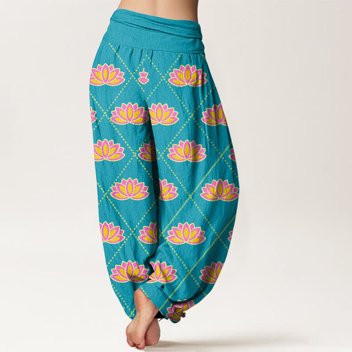 Buddha Stones Cotton Casual Vibrant Lotus Flower Pattern Women's Elastic Waist Harem Pants - image 9