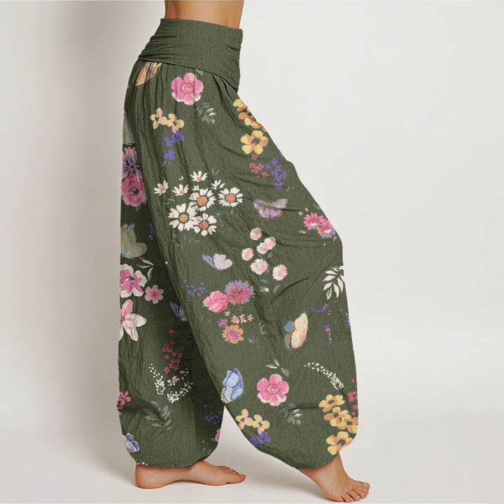 Buddha Stones Cotton Casual Colorful Flowers Butterfly Pattern Women's Elastic Waist Harem Pants - image 5