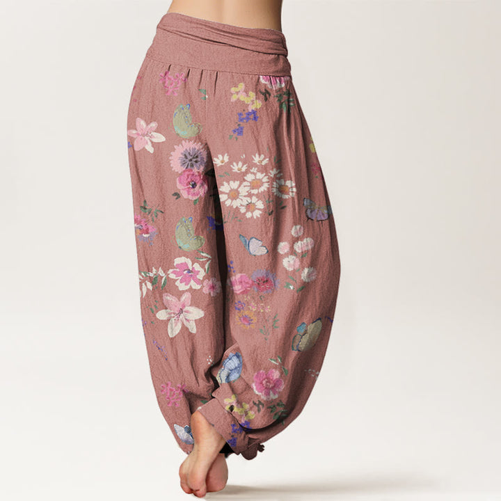 Buddha Stones Cotton Casual Colorful Flowers Butterfly Pattern Women's Elastic Waist Harem Pants - image 9