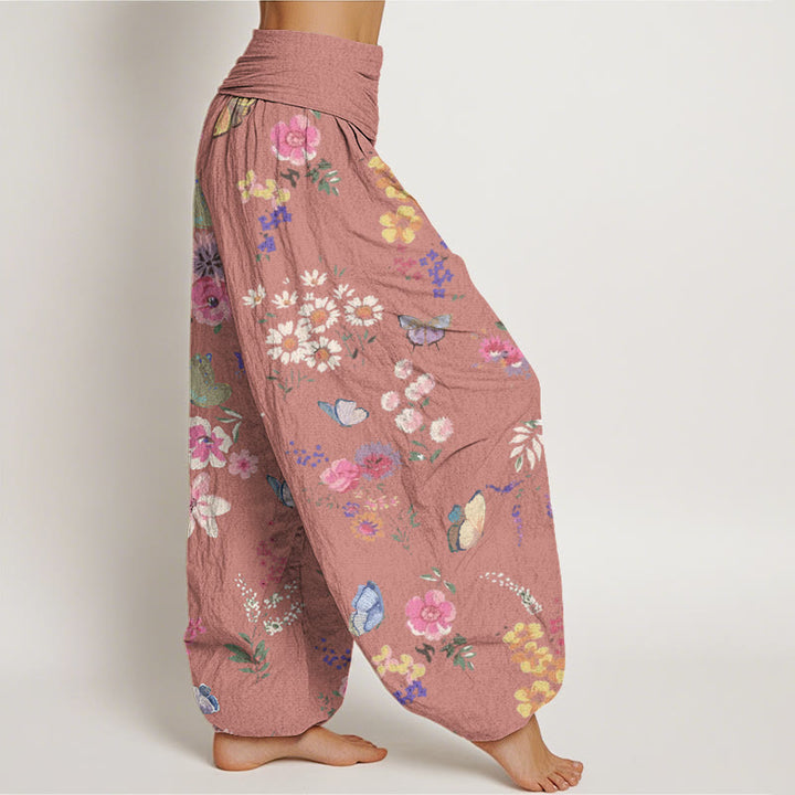 Buddha Stones Cotton Casual Colorful Flowers Butterfly Pattern Women's Elastic Waist Harem Pants - image 8