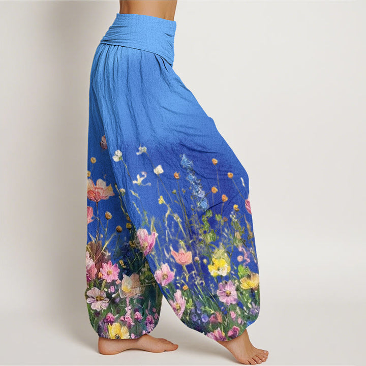 Buddha Stones Cotton Casual Watercolor Style Floral Pattern Women's Elastic Waist Harem Pants - image 8
