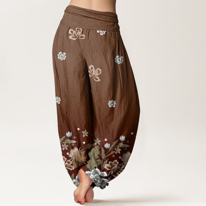 Buddha Stones Cotton Casual Blooming Flowers Pattern Women's Elastic Waist Harem Pants - image 6