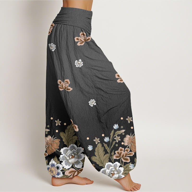 Buddha Stones Cotton Casual Blooming Flowers Pattern Women's Elastic Waist Harem Pants - image 8
