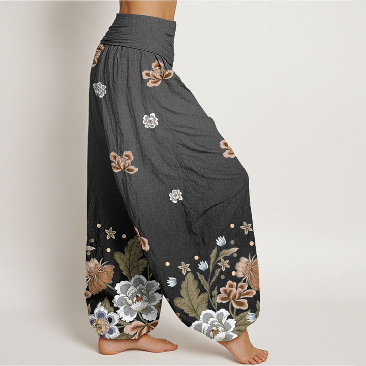 Buddha Stones Cotton Casual Blooming Flowers Pattern Women's Elastic Waist Harem Pants - image 8