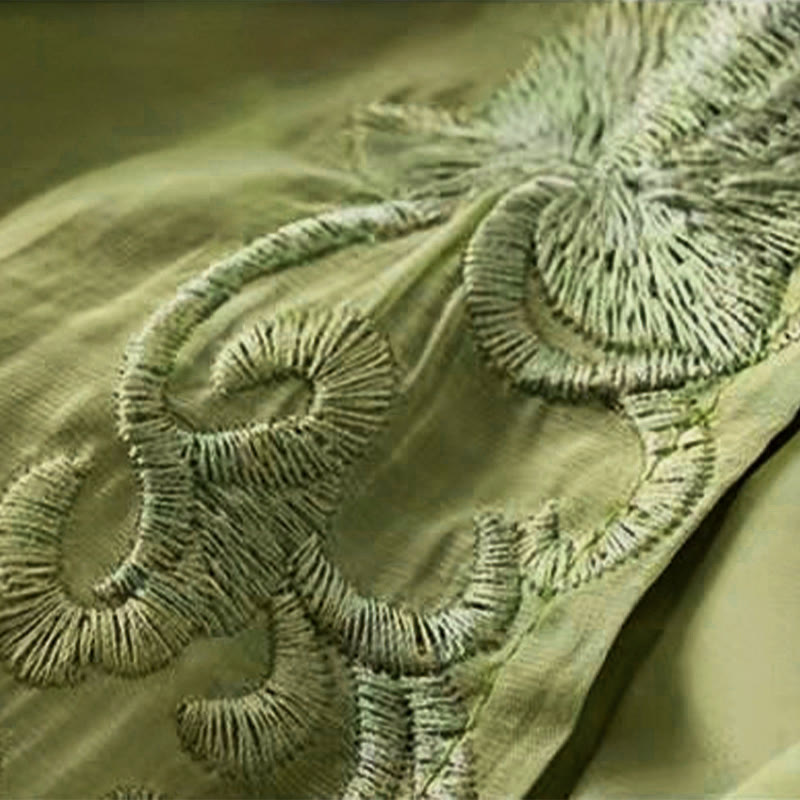 Buddha Stones Retro Casual Embroidery Design Drawstring Cotton Linen Women's Wide Leg Pants With Pockets - image 6