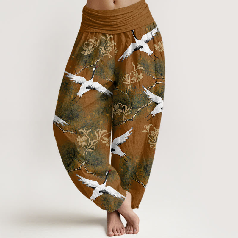 Buddha Stones Cotton Casual Red-crowned Crane Pine Tree Pattern Women's Elastic Waist Harem Pants - Peru - US22，UK/AU26，EU54 (6XL) - image 4