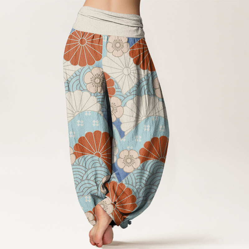 Buddha Stones Cotton Casual Abstract Petal And Wave Pattern Women's Elastic Waist Harem Pants - image 2