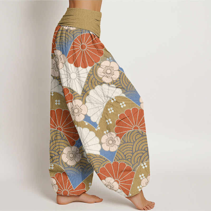 Buddha Stones Cotton Casual Abstract Petal And Wave Pattern Women's Elastic Waist Harem Pants - image 5