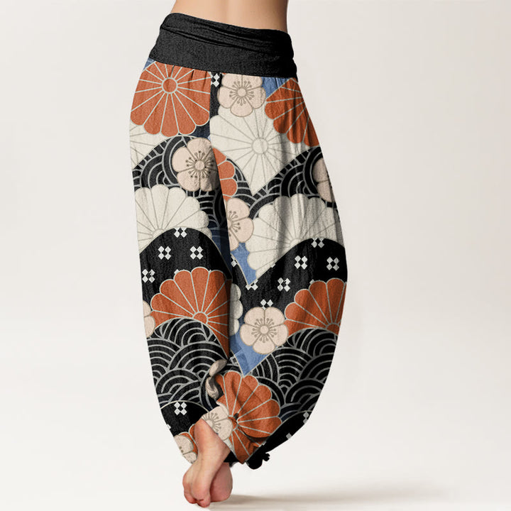 Buddha Stones Cotton Casual Abstract Petal And Wave Pattern Women's Elastic Waist Harem Pants - image 9