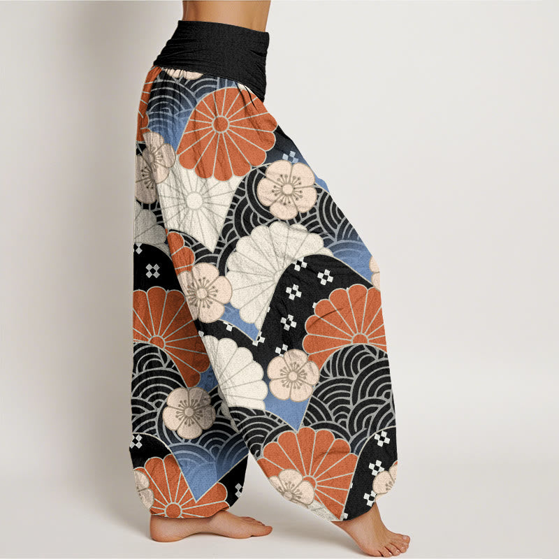 Buddha Stones Cotton Casual Abstract Petal And Wave Pattern Women's Elastic Waist Harem Pants - image 8