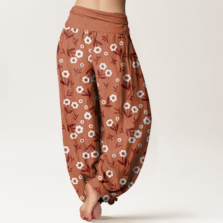 Buddha Stones Cotton Casual Simple Flowers Leaves Pattern Women's Elastic Waist Harem Pants - image 2