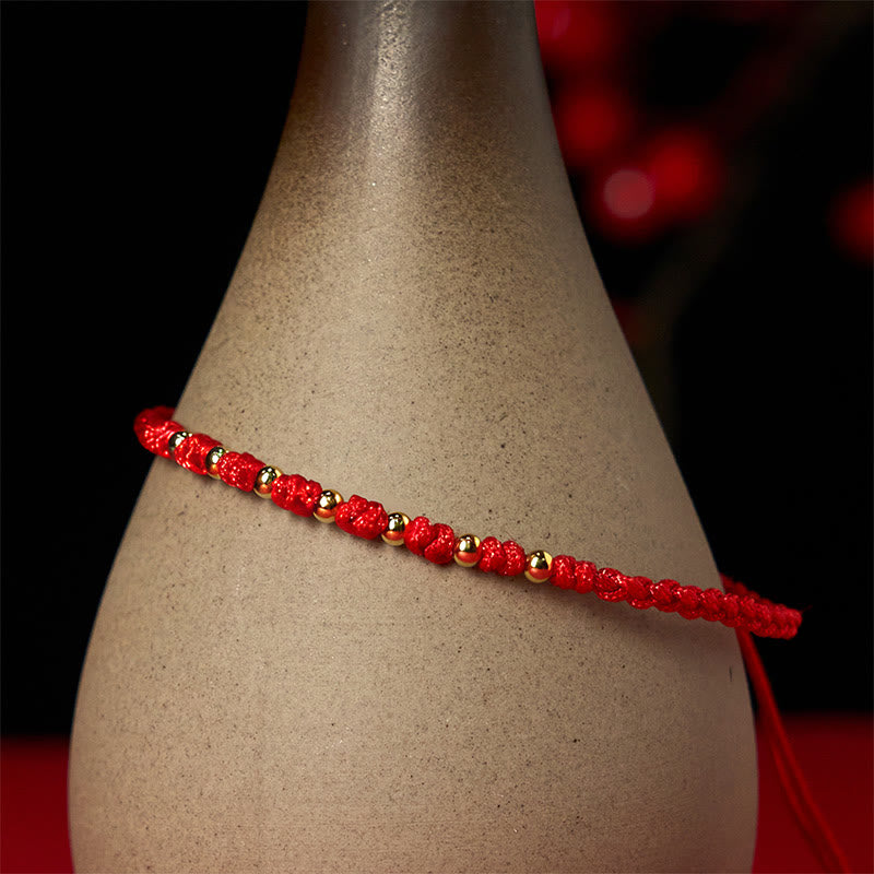 Buddha Stones 925 Sterling Silver Plated Gold Beads Red String Braided Protection Bracelet - image 4