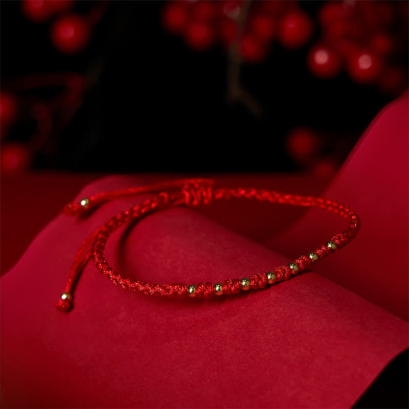 Buddha Stones 925 Sterling Silver Plated Gold Beads Red String Braided Protection Bracelet - image 2