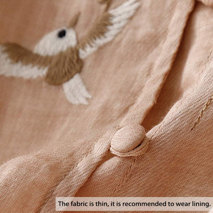 Buddha Stones Round Neck Casual Blouse Embroidery Long Sleeve Shirt Cotton Linen Top Women's Shirts - image 2