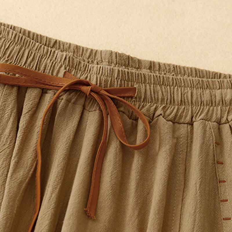 Buddha Stones Casual Side Slits Design Cotton Women's Wide Leg 7-8 Length Pants With Pockets - image 1